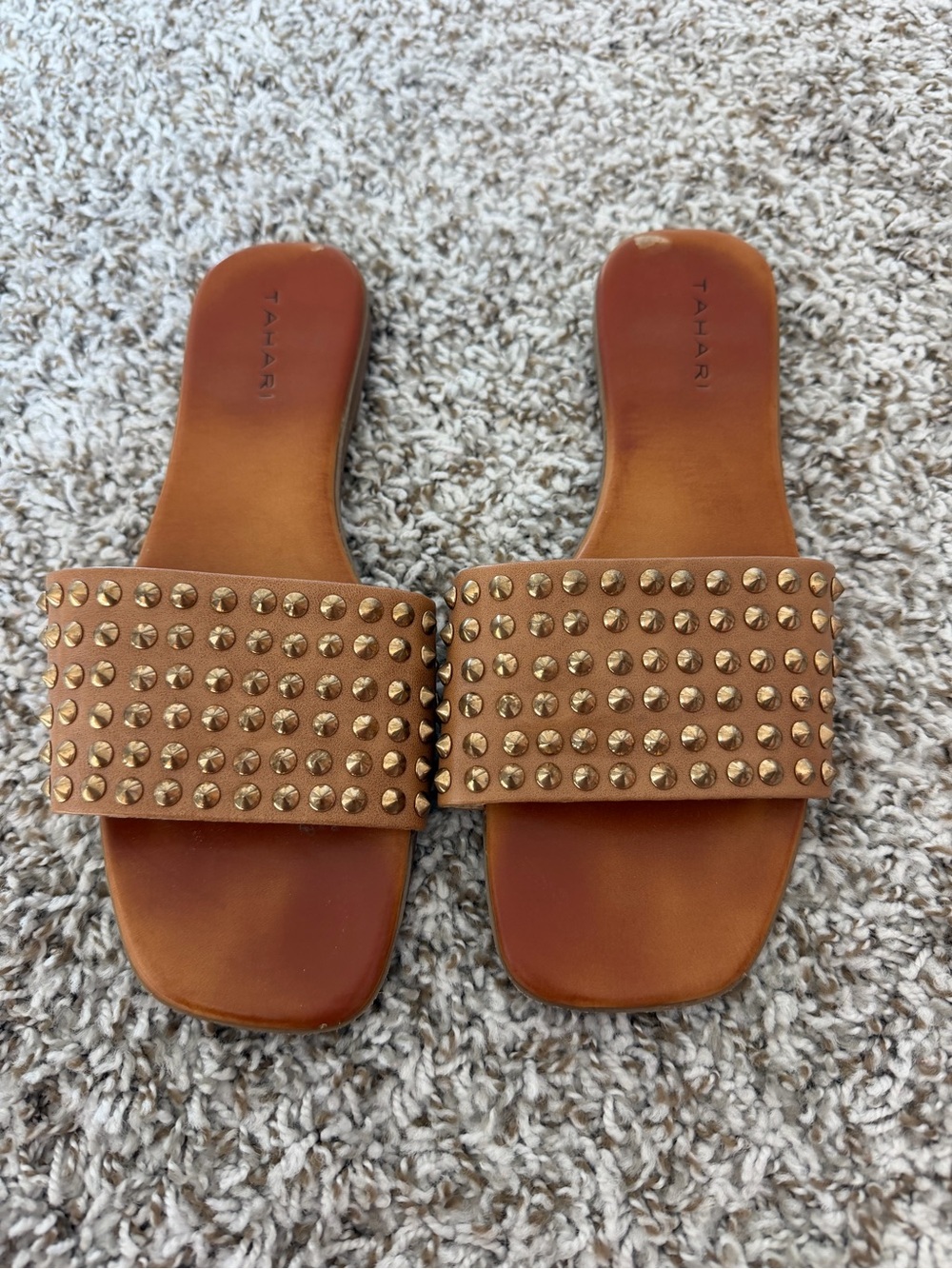 Tahari Brown Studded Slide Sandals